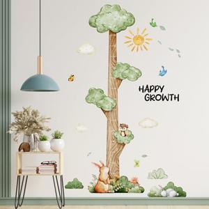 DRWSSR 3D Cartoon Height Growth Chart for Kids Wall Stickers Removable DIY Jungle Animals and Plants Height Sticker Peel and Stick Sun White Clouds Wall Art Decor for Nursery Kids Bedroom Living Room