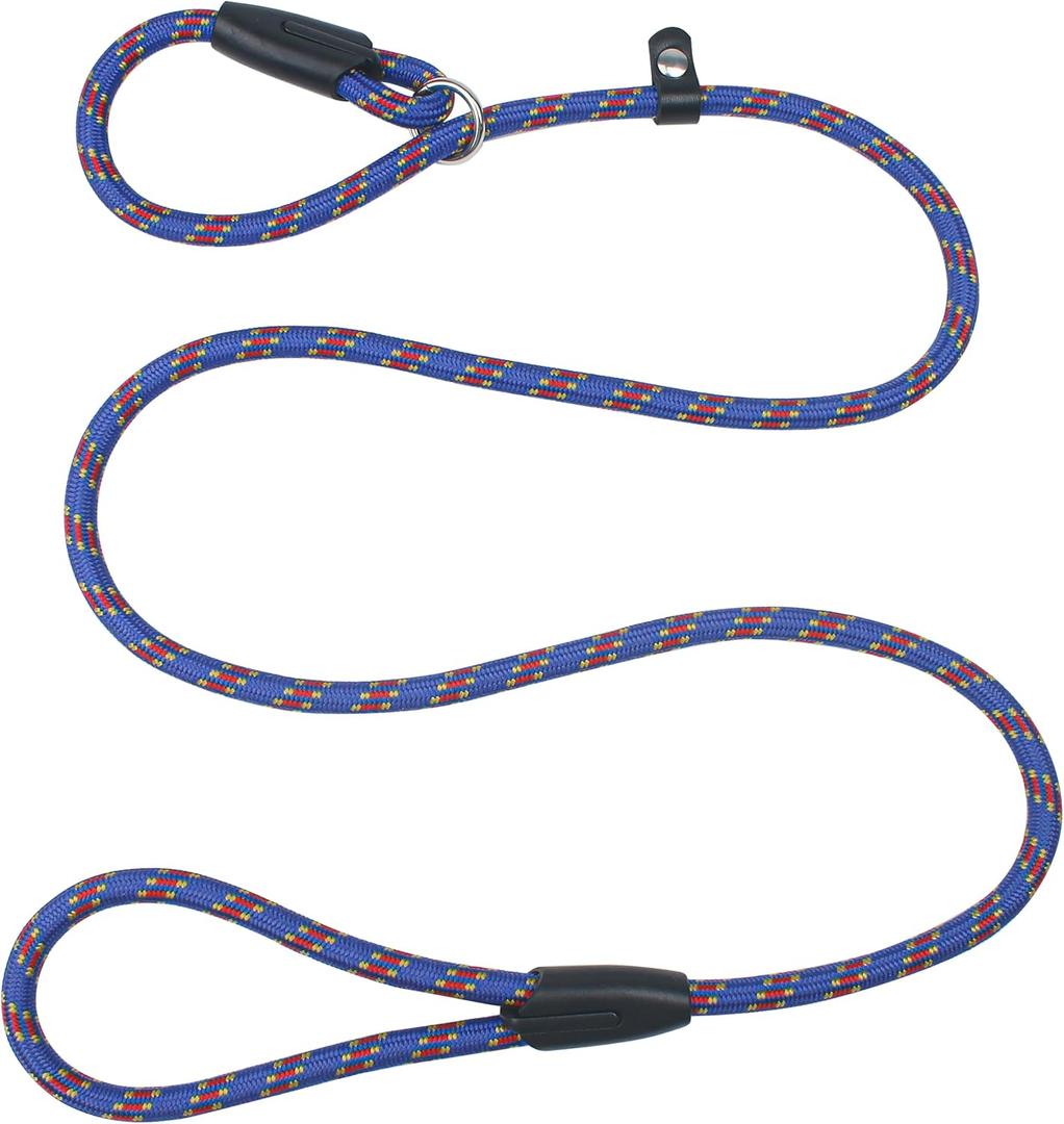 Slip Leads for Dogs Rope Leash, 1cm/0.4" Dia, 135cm/53 Long, Nylon Heavy Duty Strong Comfortable Style Pet Collar Highly Reflective Durable Double Pull Loop Leashes for  Training Dog-Blue