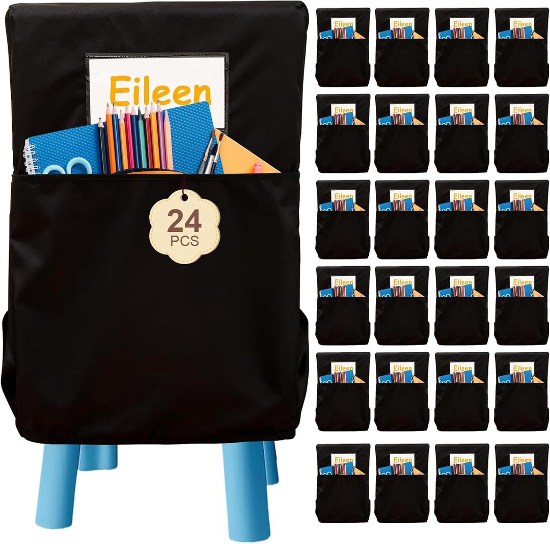 24 Pack 19.5 x 16.5 Inch Student Chair Pockets For Classrooms,Seat Sacks Organizer For K-2 Students To Storage,Chair Back Buddy Pocket With Name Tag Slot, Classroom Must Haves