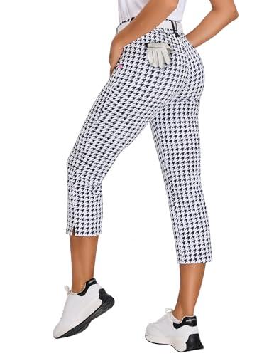 Soneven Women's Pants Ankle 7/8 Golf Pants 5 Pockets Stretchy Travel Pants for Work Business Casual, Large, Black Chippendale