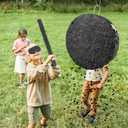 Black Round Blank Pinata Circle Folding Pinata with Bat Stick Blindfold Confetti for Kids Birthday Wedding Celebration Baby Shower Carnival Party Supplies,13 x 13 x 3.15 Inches