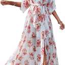 ANRABESS Womens Summer Loose Boho Flowy Wrap V Neck 3/4 Sleeve Floral Print Slit Beach Wedding Guest Long Maxi Dresses 
XL