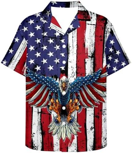 Hawaiian Shirts for Men American Flag Eagle Patriotic Tropical Summer Beach Aloha Button Down Shirt Short Sleeve M/L