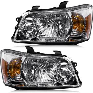 Headlight Assembly Compatible with Toyota Highlander 2001-2007, Halogen Headlamp Replacement Without Bulbs for 81130-48150 81170-48150 81130-48280 81170-48280, Chrome Housing Amber Reflector