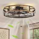 LEDIARY 30" Caged Low Profile Ceiling Fan with Light and Remote Black Gold