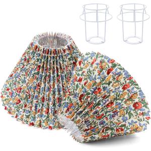 2pcs Pleated Lamp Shade, Modern Printing Flowers Lampshades for Table Lamps Floor Lamps, Barrel Lampshade Replacement for Bedroom, Cute Lamp for Living Room Home Office Decor