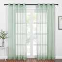 NICETOWN Sheer Window Curtains for Farmhouse, Ring Top Voile Textured Window Treatment Vertical Panels for Study Room/Bedroom/Living Room, Sage Green, W54 x L84, 2 Panels