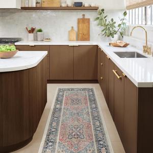 Ruggable Washable 2x12 Runner Rug, Kamran Cayenne Red, Premium Vintage Rugs for Hallway, Kitchen, Entryway, Living Room, Bedroom, Office with Gripper Non Slip Pad (2.5ftx12ft (Standard Pad), Cayenne Red)