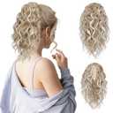 FLUFYMOOZ Ponytail Extension, 12" Short Claw Ponytail Extension Wavy Curly Jaw Clip in Pony tails Hair Extension Natural Synthetic Hairpiece for Women (Light Blonde with White Blonde Highlight)