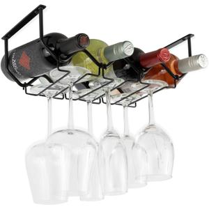 Wallniture Piccola Under Cabinet Wine Rack & Glasses Holder Kitchen Organization with 4 Bottle Organizer Metal Black