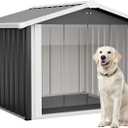 Metal Dog House for Large Dogs, Durable Waterproof Dog Kennel with Steel Frame, Removable Floor, Easy to Assemble(Grey, 35.8''L×39.7''W×33.3''H)