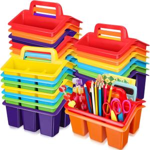 GlikCeil 24 Pcs Classroom Caddy Storage Basket with Handle,Multicolor