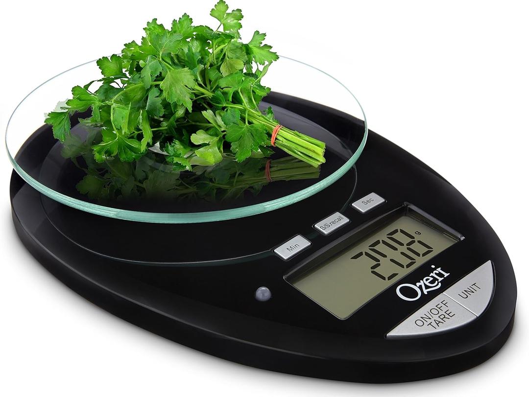 Ozeri Pro II Digital Kitchen Scale with Removable Glass Platform and Countdown Kitchen Timer (1 g to 12 lbs Capacity) (Black)