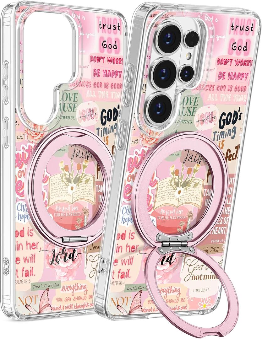 for Samsung Galaxy S26 Ultra Case with Stand - Cute Soft TPU Clear Phone Cover for Women Girls Compatible with Magsafe Girly Unique Design with Magnetic Ring for S26 Ultra, Collage