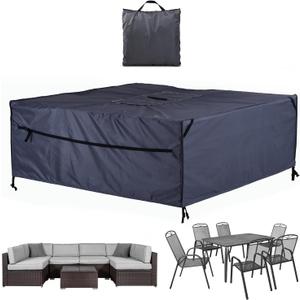 Patio Furniture Covers Waterproof - 420D Outdoor Table and Chair Set Cover with Built-in Storage Bag - Rectangular Patio Table Cover for 6-Seat Dining Set or Sectional Sofa - DarkGrey