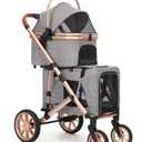 Double Pet Stroller with 2 Detachable Carriers, Shock-Absorbing