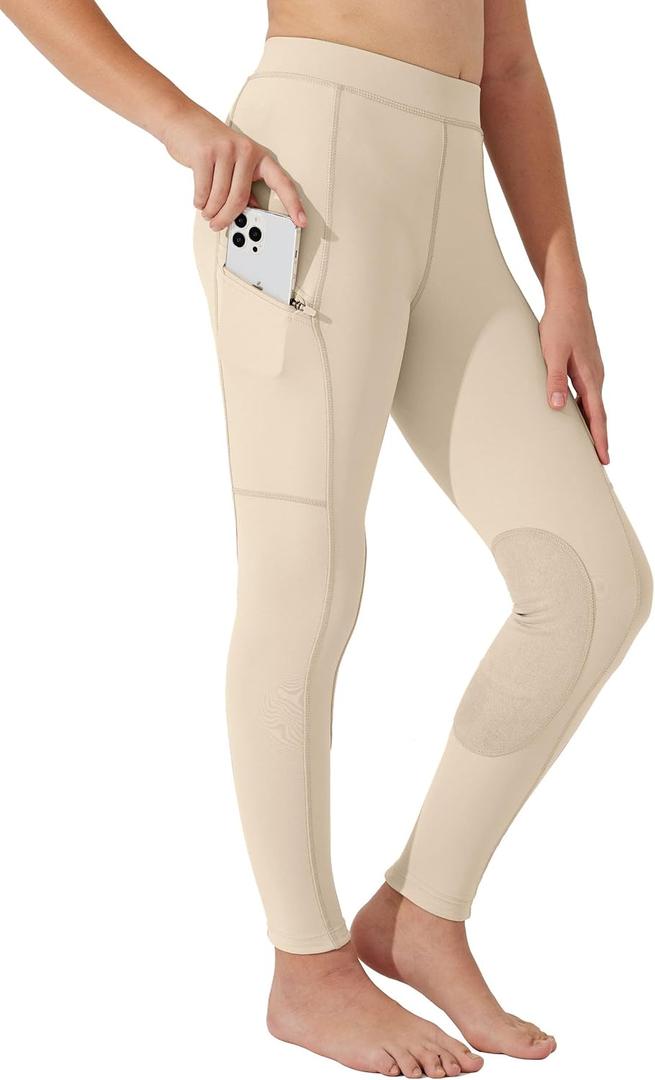 Willit Girls Horse Riding Pants Tights Kids Equestrian Breeches Knee-Patch Youth Schooling Tights Zipper Pockets, S