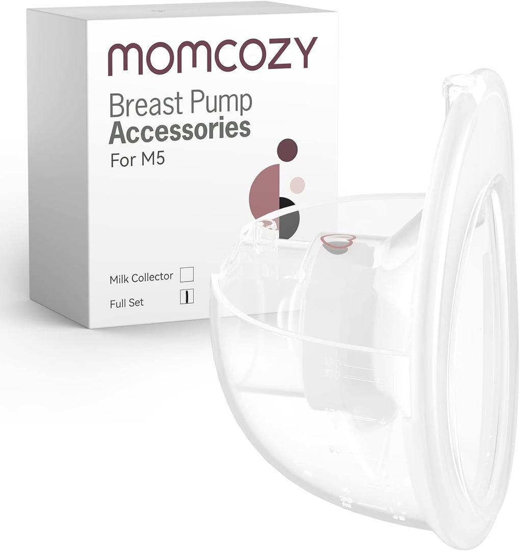 Momcozy M5 Full Set Collector Cup, Original M5 Breast Pump Replacement Accessories, with Double-Sealed 24mm Flanges