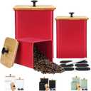Kitchen Canisters Set of 3, Metal Flour Sugar Storage Containers with Airtight Lids-Canisters Sets for Kitchen with Customizable Chalkboard Labels & Marker Pen-Spice, Coffee Storage Jars(Red)