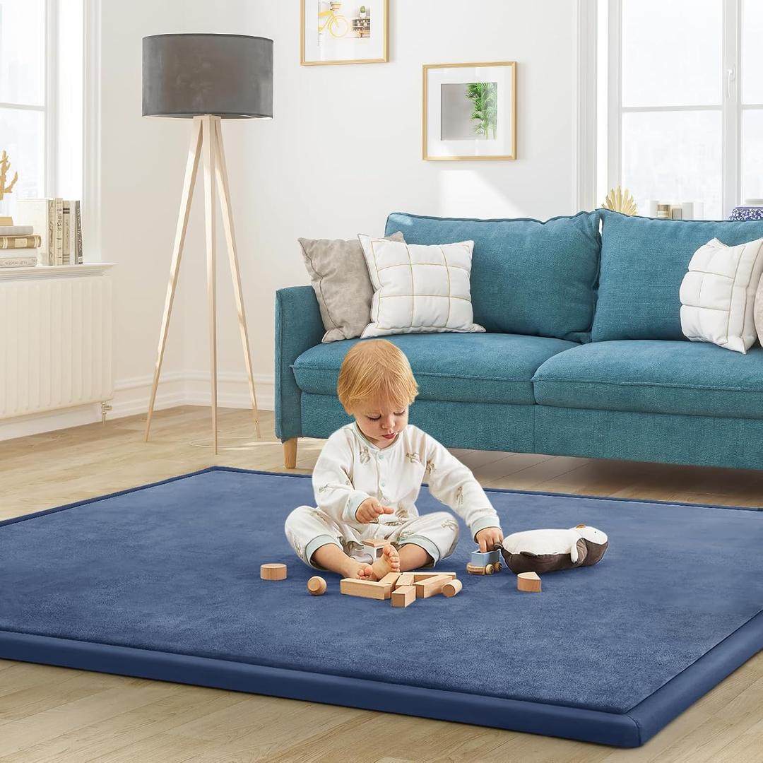 Baby Play Mat for Floor Nursery Rug Muscle Mat Area Rug Playroom Rug 79"x118" Playpen Mat Memory Foam 1.3" Thick Crawling Mat for Babies,Toddlers, Infants, Kids,Sapphire Blue