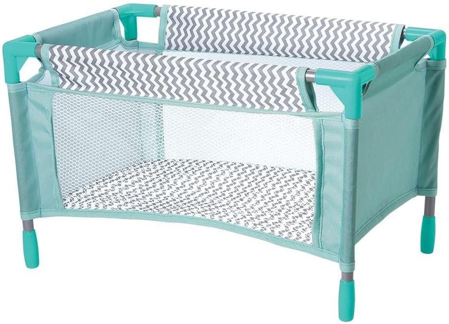 ADORA Zig Zag Baby Doll Playpen Bed Toy & Carry Case, Fits Dolls, Plush Toys, and Stuffed Animals up to 16 Best for Kids Ages 3 and Up (Aqua Green Rods)