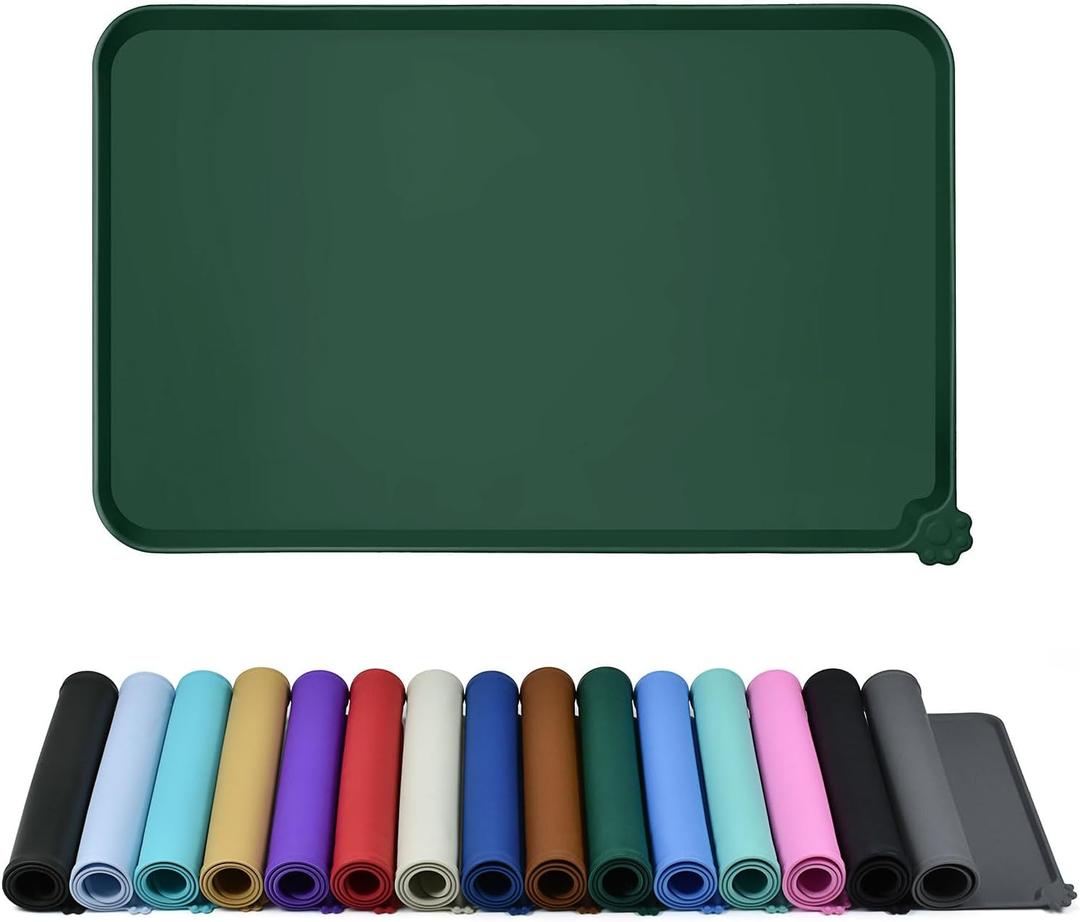 Reopet Waterproof Pet Feeding Mat, Non-Slip Silicone Placemats for Dog Cat Food and Water Bowl, High Raised Edges to Prevent Spills and Protect Floors, Size: 28" x 18"