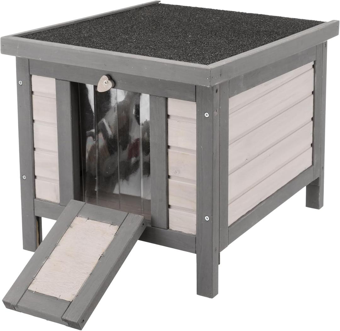TRIXIE Insulated Outdoor Cat House, Weatherproof Cat Home with Raised Floor, Hinged Asphalt Roof & Covered Opening, Small Outdoor Shelter for Cats and Small Animal, Gray Pine Wood