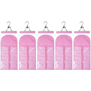10pcs Wig Storage Bags with 10pcs Wooden Hangers Hair Extensions Carrier Holder Dustproof Case Pouch Beauty Hair Salon Organizer for Daily Use & Travel (Pink Wig Bags+Pink Hangers)