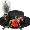 Newcotte Derby Hats for Women Vintage Feather Horse Rose Derby Hats Fascinator Bridal Wedding Tea Party Hat