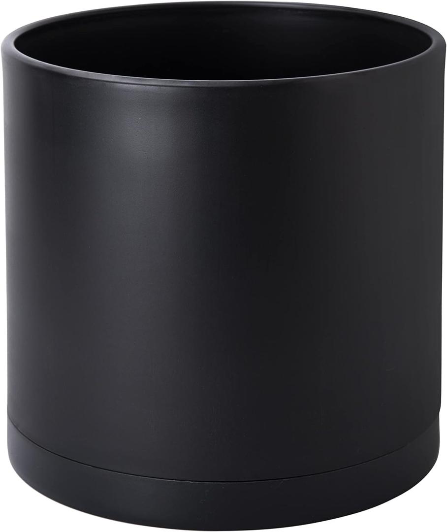 D'vine Dev 10 Inch Plastic Planter Pots for Plant Pot with Drainage Hole and Seamless Saucers, Black Color, 74-X-B-2 (10 Inch, Matte Black)