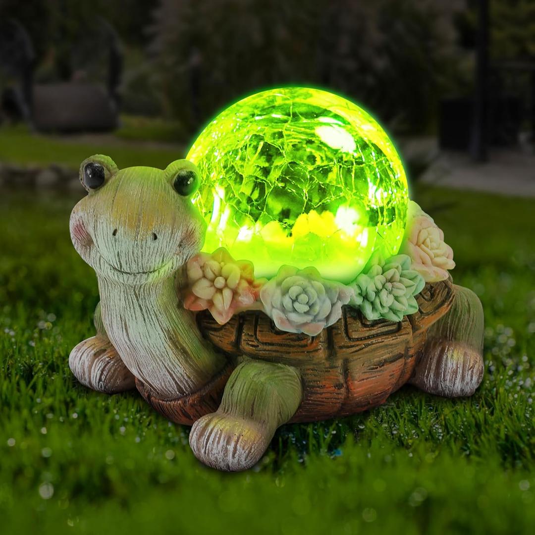 Solar Turtle Garden Statue Lights for Outdoor Decor with Succulent and LED Lighting - Lawn Decoration Resin Tortoise Figurine for Patio Yard Balcony Ornament - Valentine Day Gifts for Mom Grandma