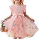 Toddler Girl Summer Dress Tulle Ruffle Sleeveless Baby Girl Fashion Casual Spring Dresses 1-5Y (Pink)
