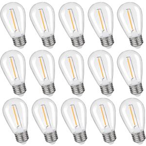 KLY 15-Pack LED String Light Bulbs, Plastic Shatterproof S14 Replacement Edison Bulbs, 1W Equivalent to 10W LED Bulb, Warm White 2200K E26 Base