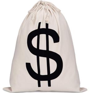 Boao 19.7 x 15.8 Inch Extra Large Money Bags Prop Money Dollar Sign Drawstring Canvas Bag with Dollar Symbol for Toy Favor Cosplay Themed Party