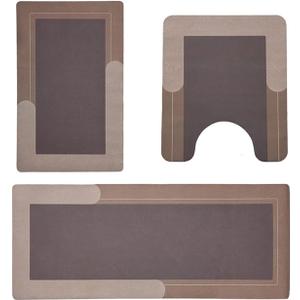 Bathroom Rug 3 Pcs Sets Contrast Color Water Absorbing Anti Slip Washable Bathroom Floor Carpet for Bathroom, Bedroom, Kitchen, Charcoal (Dark Khaki, 50cmx120cm)