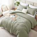 CozyLux Queen Size Comforter Set - 3 Pieces Olive Green Soft Luxury Cationic Dyeing Bedding Comforter for All Season, Breathable Lightweight Fluffy Boho Bed Sets with 1 Comforter and 2 Pillow Shams