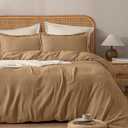 PHF 100% Natural Cotton Muslin Duvet Cover Set Queen Size, Ultra Soft Breathable Absorbent, Luxurious Minimalist Gauze Bedding for All Season, Duvet Set with 2 Pillow Shams, 90" x 90", Brown