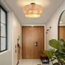 Boho Semi Flush Mount Ceiling Light Rattan Ceiling Light 18" Farmhouse Ceiling Lamp with Natural Hemp Rope Lampshade for Dining Room Living Room Bedroom Kitchen