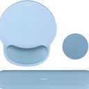 MOSISO Wrist Rest Support for Mouse Pad&Keyboard Set, Circle Curved Ergonomic Mousepad&Coaster Non-Slip Base Home/Office Pain Relief&Easy Typing Pad with Soft Cloth&Silicone Lining, Air Blue
