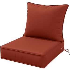 Outdoor Patio Chair Cushions Set 22 L X 24 W X 4 H Waterproof & Fade Resistant Deep Seat and Back Cushions with Removable Covers Outdoor Seat Cushion Set for Chairs and Sofas, Terra Red