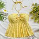 Milumia Women's Boho Textured Halter Top Pleated Ruffle Hem Summer Cami Tops (M)