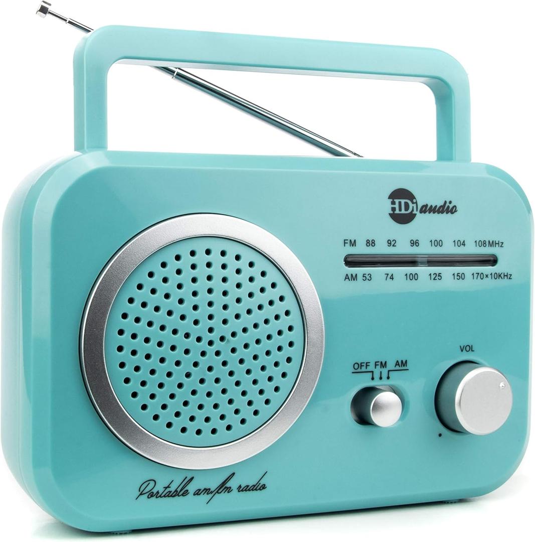 Radio Teal/Silver Premium Home Vintage Portable Retro Radio Classic AM/FM Radio with Built in Speakers + Headphone Jack (Turquoise)