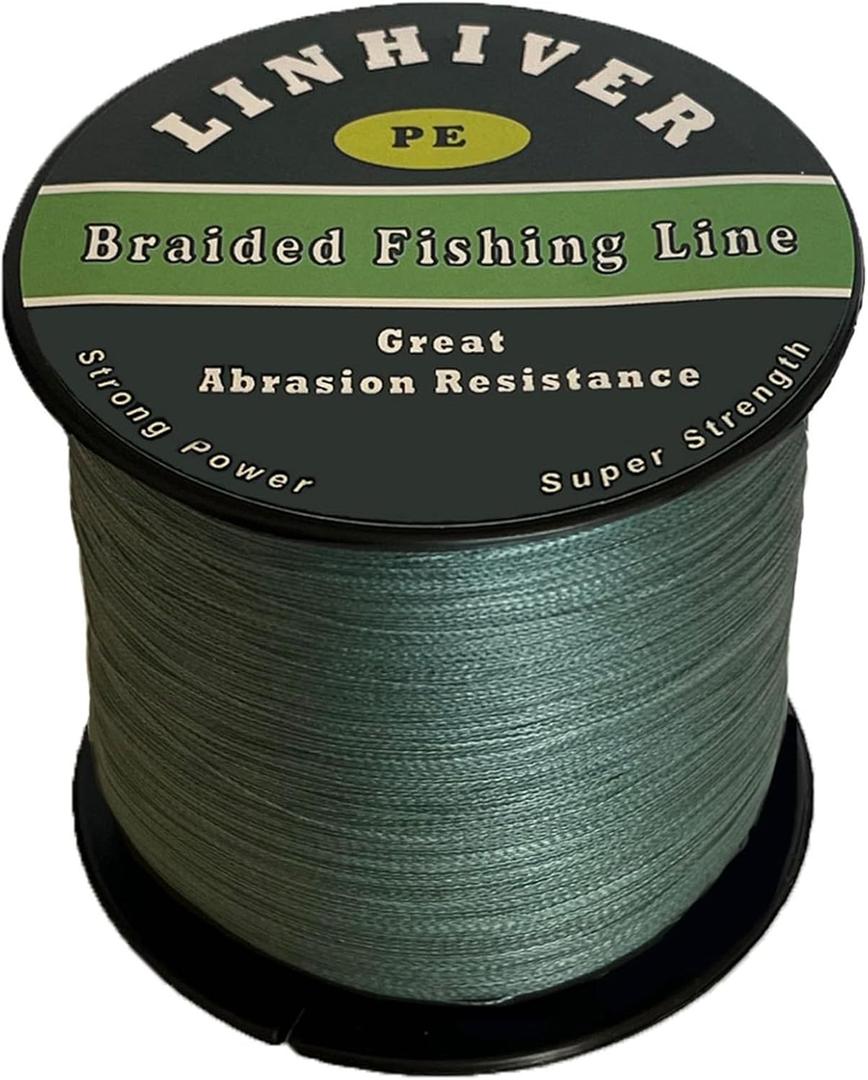 Braided Fishing Line, Strong Power, Great Abrasion Resistance, Thin Diameter, No Stretch, Low Memory and High Sensitivity(164/328/547/1093Yds) 10/15/20/30/40/50/60/70/80/100LB,4/8 Strands (Dark Green)