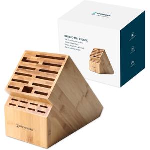 KITCHENDAO 20 Slot Bamboo Knife Block without Knives, Universal Knife Holder for Kitchen, Holding Multiple Types of Knives, Countertop Butcher Block Knife Stand for Easy Kitchen Storage