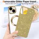 Hython for iPhone 15 Plus Case Glitter, Clear Magnetic Phone Cases with Camera Lens Protector [Compatible with MagSafe] Bling Sparkle Plating Soft TPU Shockproof Protective Cover Women Girls, Gold
