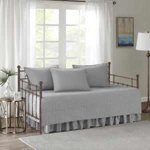 Comfort Spaces Daybed Cover - Luxe Double Sided-Quilting, All Season Cozy Bedding with Bedskirt, Matching Shams, Kienna Grey 75"x39" 5 Piece,100% Microfiber (Gray)