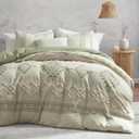 Oli Anderson Boho Duvet Cover Set Queen Size, Beige and Sage Green Color Clash 3 Pieces Microfiber Bedding Set, Durable and Super Soft Duvet Covers with Zipper and Ties, 90"*90"