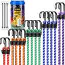 Bungee Cords Heavy Duty Outdoor: 20 Pcs Premium Rubber Bungee Cords with Hooks in a Storage Jar Includes 10", 18", 24", 30", 36", 48" Bungee Cord for Camping, Tent, Fastening Items