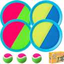 Kids Toys - Outdoor Games, Beach Toys, Toss and Ball Set with 4 Paddles and 3 Balls, Perfect Beach Games Sets Playground Sets for Backyards Easter Gifts for Kids/Adults/Family (Blue+Light Yellow)