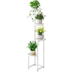 INGIORDAR Plant Stand Indoor Outdoor 4 Tier Metal Plant Shelf for Multiple Plants Corner Flower Holders for Living Room Balcony Bedroom Patio Garden, Black (White, 4-Tier)